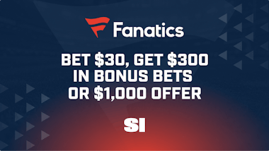 Fanatics Sportsbook welcome offer text: Bet $30, get $300 in bonus bets or $1,000 offer.